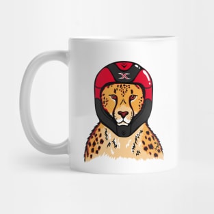 Cheetah wearing a helmet Mug